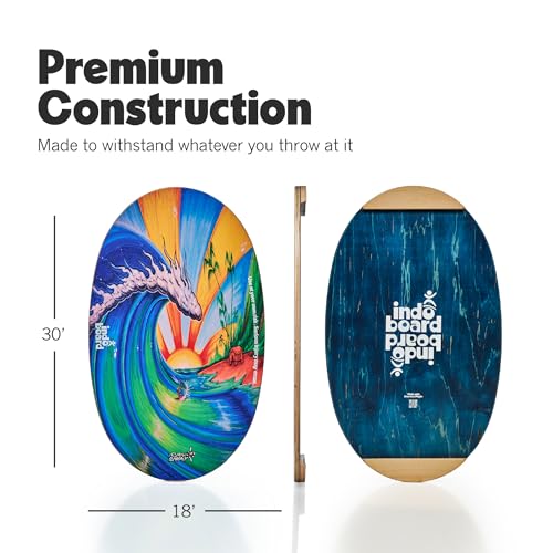 Image of The Original Indo Board - Balance Board Trainer for Core Strength, Stability & Athletic Performance - Surfing, Skateboarding, Snowboarding, Yoga, Physical Therapy & More. Includes Board and Roller.