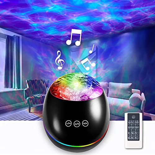 Proyector de estrellas, luz nocturna de estrellas, luz de proyección de luz de luna, luz de ambiente, proyector de olas oceánicas, luz de música, rotación de 360 grados, conexión Bluetooth móvil Cover