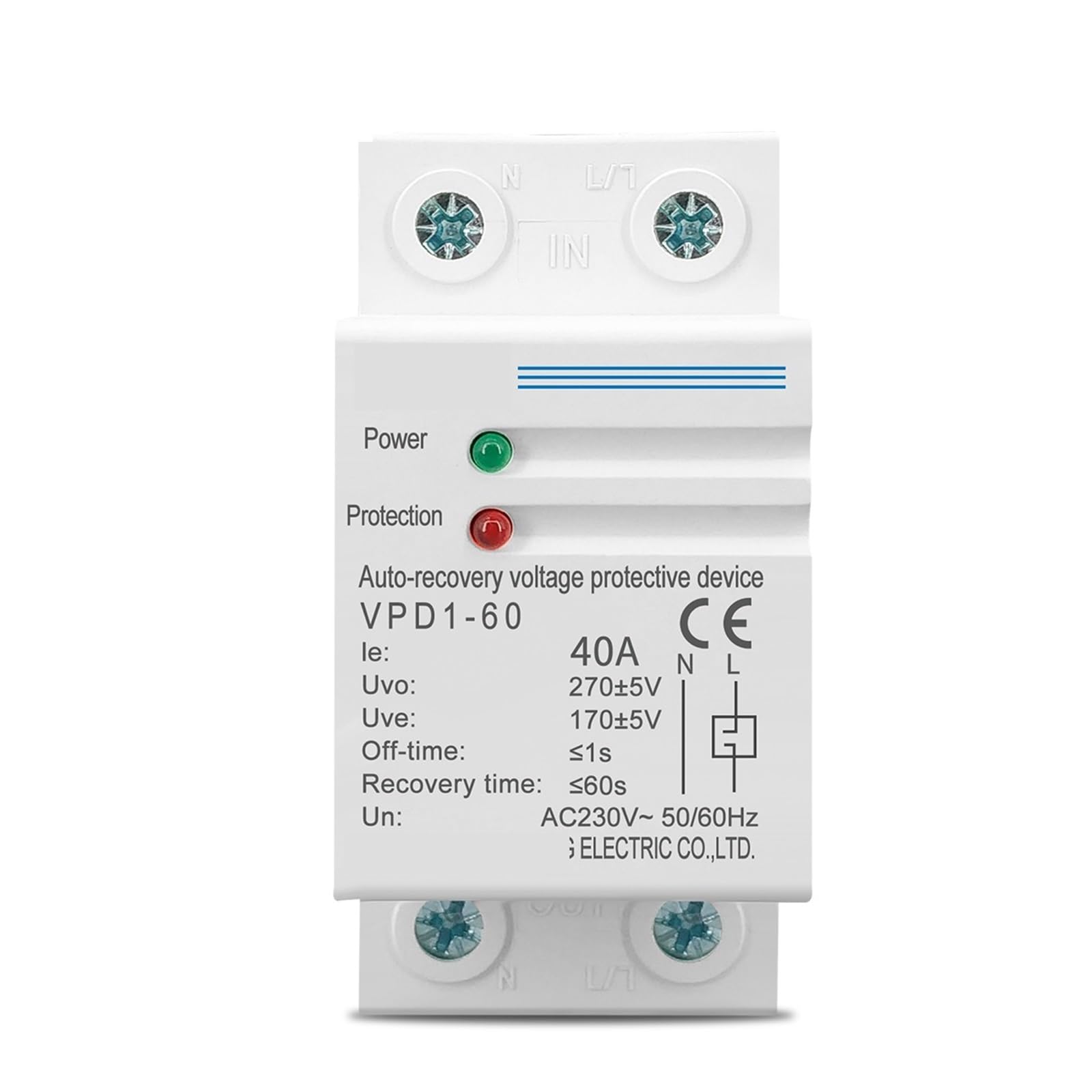 NVSFZGIYG 40A 230V Din Rail Automatic Recovery Reconnect Over Voltage and Under Protective Device Protection Relay 1 Pcs(60A)