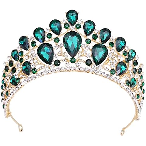 Milisente Crown Women's Princess Tiara Wedding Crown Bridal Tiara Hair Accessories (Green), Crystal, Crystal Cover