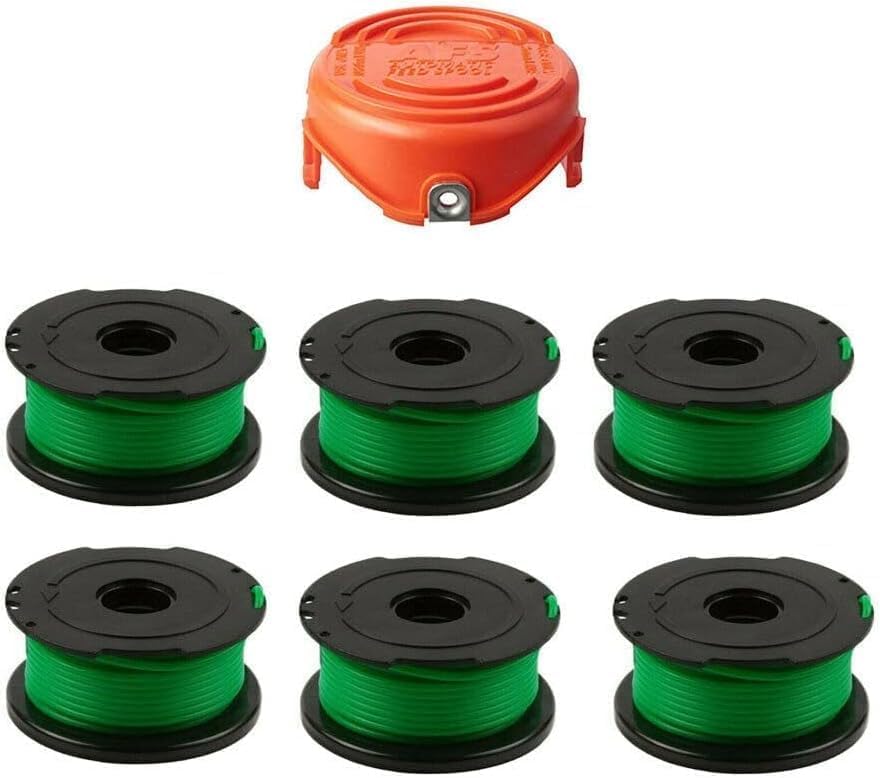 JT2D-Lot de 6 bobines et Fil compatibles avec Black Decker A6482 GL7033 GL8033 GL9035 et 1 Capuchon de Bobine de débroussailleuse