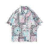 Herren Hawaiihemd - Krawatte Farbstoff Bandana Print Kurzarm Aloha Bluse, Sommer Schnell Trocken Revers Vintage Straße Männliche Top Shirts Für Unisex Urlaub Party Kleidung, M