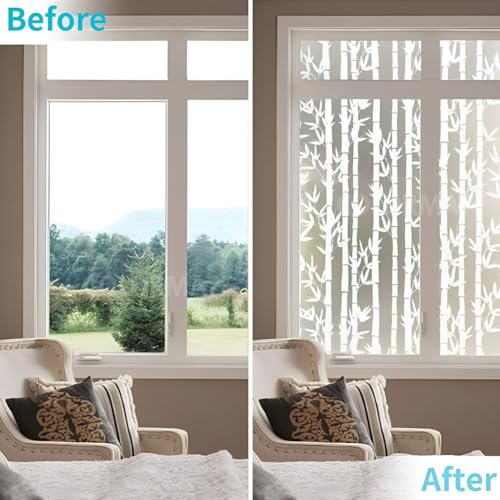 Image of COLORMATE Premium Vinyl Stained Frosted Window Glass Film (12x60 Inch) - Self-Adhesive Wallpaper Sticker Opaque Tint Cling for Window Glass Privacy Cover, Door, Office, Home.| Anti-UV. White Bamboo