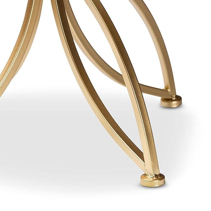 Image of Modern Round Accent Side Table with Marble Finish Top & Gold Metal Base | End Table for Living Room & Sofa Side (White-Gold)