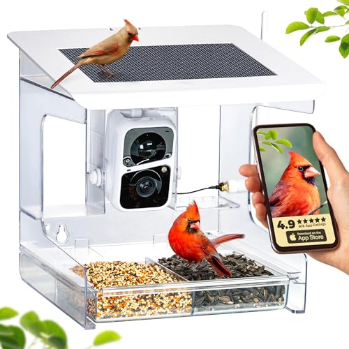 Smart Bird Feeder with Camera – XL Sliding Feed Tray for Effortless Refill – AI Birds ID – 3MEGAPIXEL Images – Video Feeder – Solar-Roof for Bird Lovers