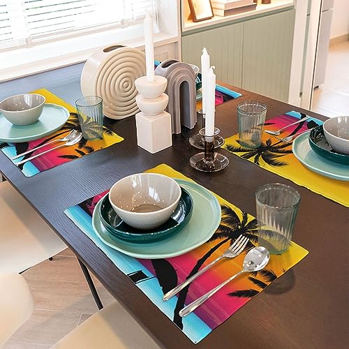Sets de table imprimés coucher de soleil palmier imitation lin lavables - 7