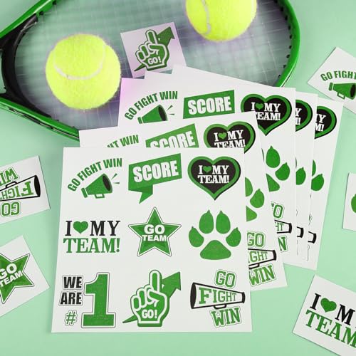 180-Pcs-Team-Spirit-Temporary-Tattoo-2-15-Face-Body-Paw-Go-Team-Cheer-Tattoo-Removable-Glitter-School-Spirit-Stickers-for-Classroom-Cheerleading-Teams-Carnival-Sports-Games-Green