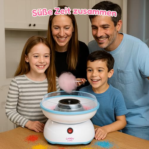 CANDY LAMA Zuckerwattemaschine für Zuhause | Cotton Candy Machine mit Stäbchen und Messlöffel | Zuckerwatte Maschine 400 Watt - Große Schale & Spritzschutz | Ideal für Kinder Party & Events – Bild 8