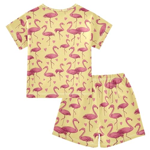 Pink Love Flamingo Pattern Summer Cute Pajama Sets, Short Sets for Daily Wears and Sleep Wears2