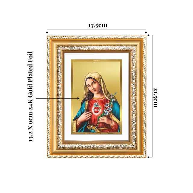 Image of DIVINITI Mother Mary 24K Gold Plated Foil Wall and Tabletop Photo Frame for Home Decor, Prayer Room, Luxury Gifting | DG Frame 112 S2 (21.5x17.5 CM)