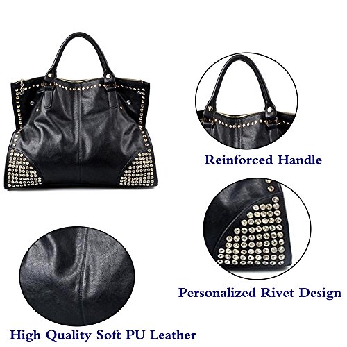 Bolso Satchel Mujer Negro con Remaches Dorados miniatura 3