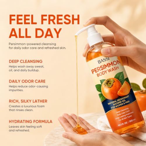 Image of Persimmon Body Wash for Body Odor Control, Natural Deodorant Soap Cleanser | Deep Cleansing Nonenal Body Soap for Old People Smell, Strong Odor Smelly Feet Remove for Men & Women, Family Safe