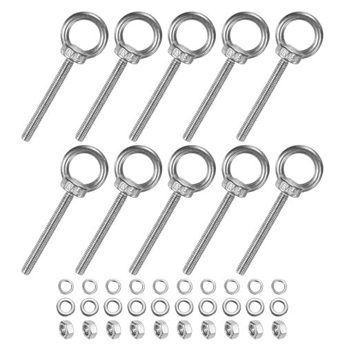 M METERXITY 10-Sets Stainless Eyebolt M6x59mm Shoulder Lifting Eye Bolt with Nuts Washers Male Screw Thread Ring Shoulder Eye Bolts Length 2.32 Inch for Suspending/Fastening