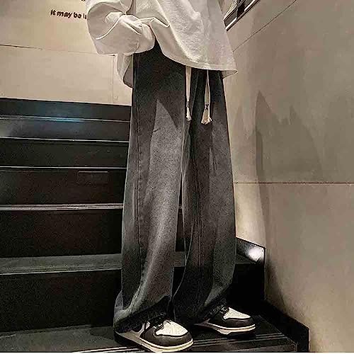 Black Gradient Drawstring Jeans for Men and Women's Casual Straight Pants, Summer Thin Denim Jeans3