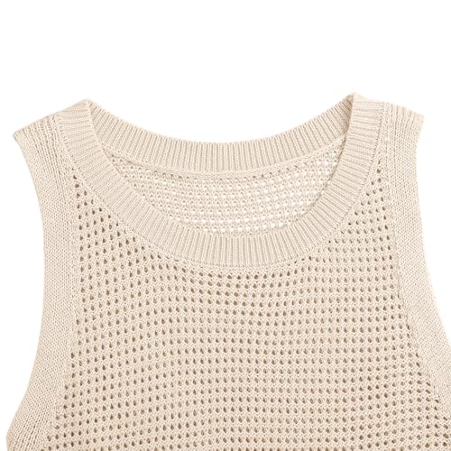Image of Womens Knit Sweater Vest Summer Tank Tops Round Neck Crochet Hollow Out Sleeveless Crop Top