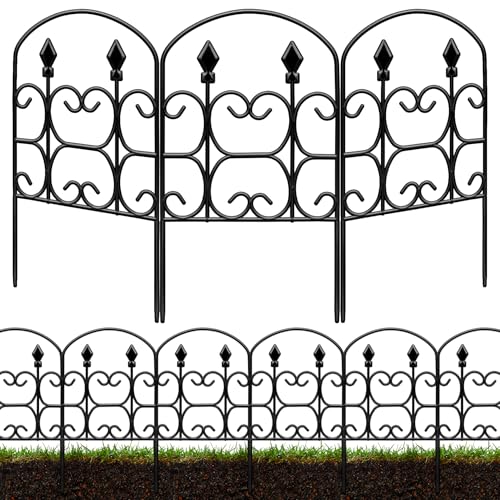 QIAOKAIYAN 24in(H) x 10.83ft(L) Decorative Garden Fence - Tall Garden Fence Animal Barrier 10 Pack Metal Fence Border Black No Dig Fence Panels Garden Fencing Border for Landscape Patio Yard Outdoor