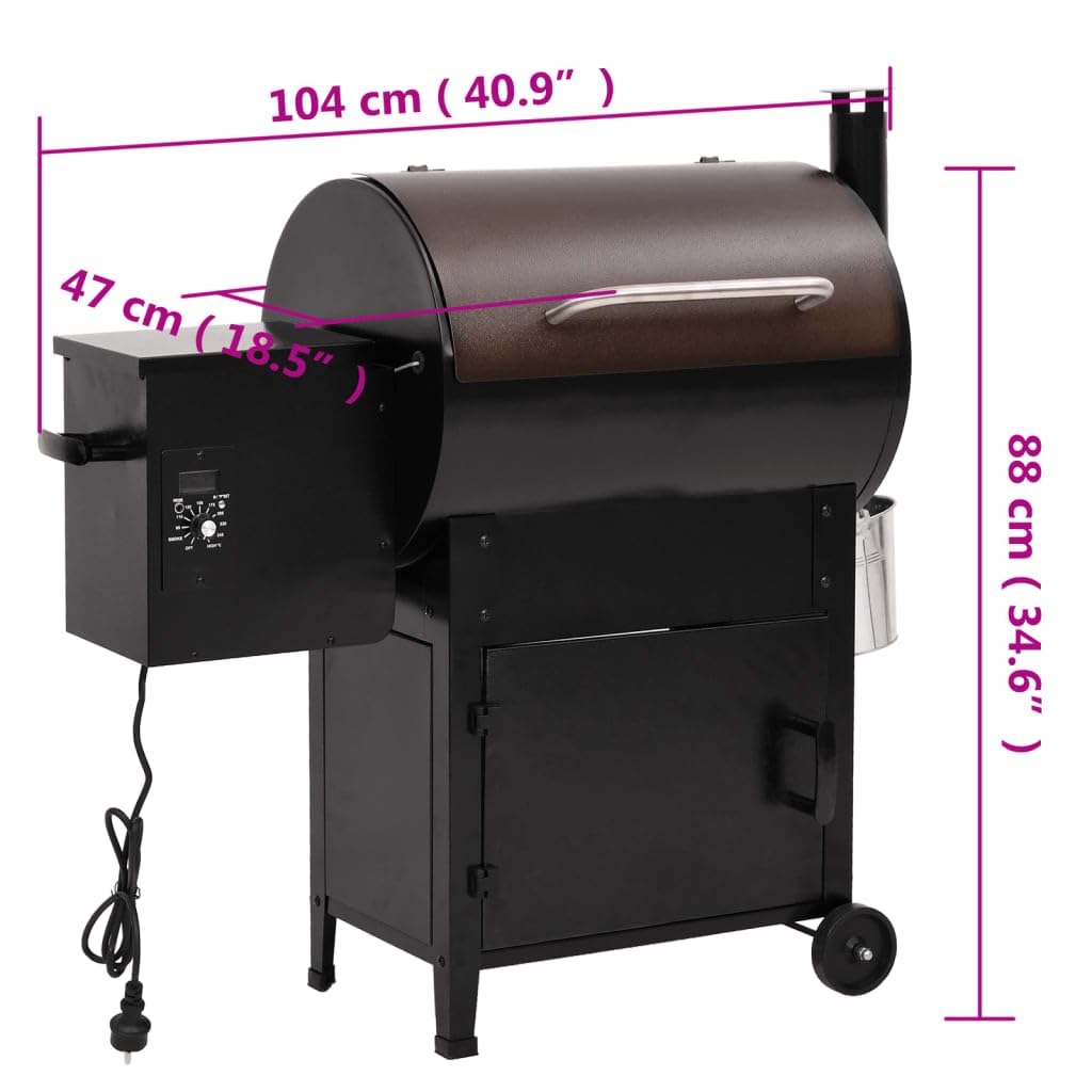 vidaXL Barbacoa de Pellets con Chimenea, Parrilla para BBQ con Rueda y Cubo de Aceite 6 en 1 Limpia Fácil, Ahumador de Pellets, Hierro Negro