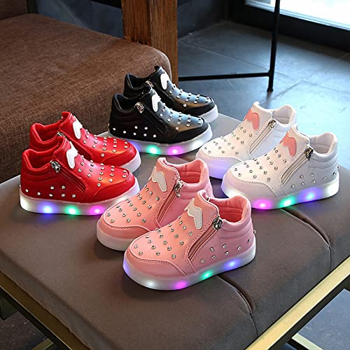 Boys Girls 𝐂ombat Boots Led Lace Up Side Zipper Ankle Booties Anti Water Pearl Decoration Walking Booties4
