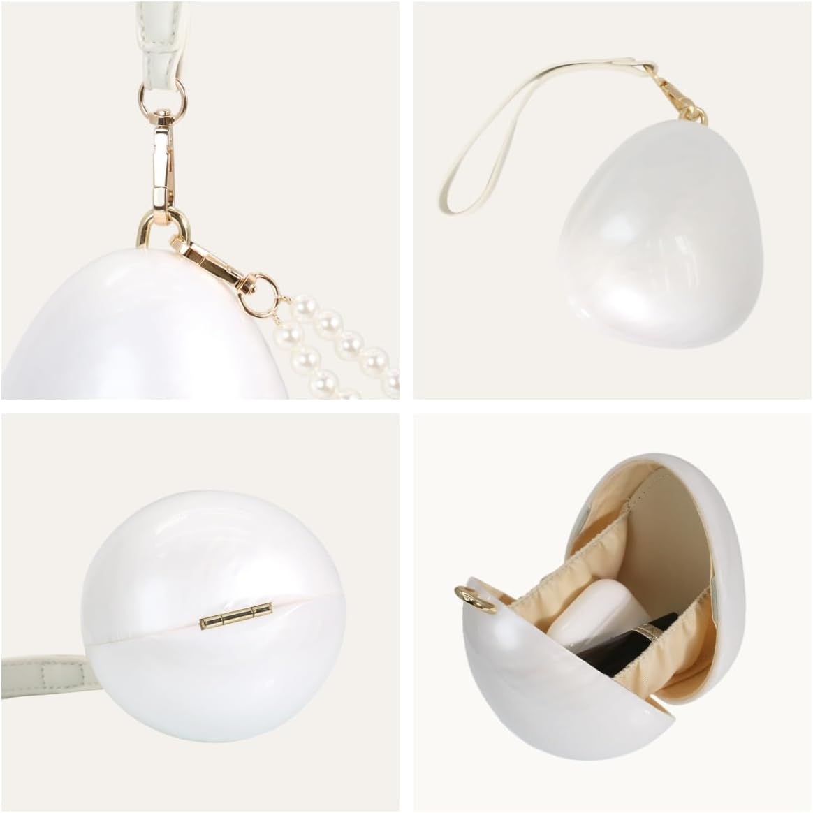 Women Acrylic Egg Clutch Bag Cute Pearl Acrylic Evening Handbags Marble Purses Beaded Shoulder Bags for Party Prom