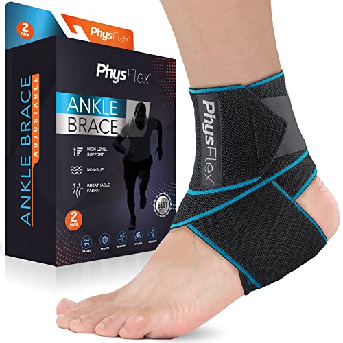 Physflex Ankle Brace - Compression Sleeve With Adjustable Strap & Comfy Ankle Support Perfect For Sprained Ankle, Achilles Tendon, Plantar Fasciitis & Sports - Ideal For Men & Women (2, Blue) #TOP7