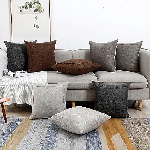 Jepeak Burlap Linen Pillow Covers Cushion Cases Pack of 8 Farmhouse Modern Decorative Solid Square Pillow Covers for Sofa Livingroom (Khaki, Beige, Charcoal, Brown, 18 x 18 Inch) Cover