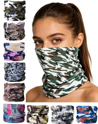 9PCS Face Mask Bandanas Headband Head Wrap Scarf Neck Warmer Headwear Balaclava for for Dust Sun Wind (Army&Camouflage)