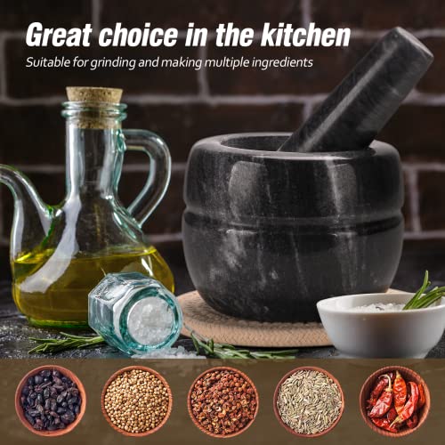 Semkont Marble Mortar And Pestle Set, Small Mortar And Pestle With Braided Pad And Braided Protective Sleeve, Stone Grinder Bowl For Making Fresh Sauces And Spice Grinding - Easy To Clean(Black) #TOP6