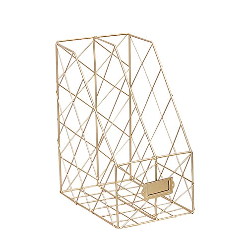 KATURN - Organizador de Archivos de Metal, Doble Rejilla, Alambre de Hierro, revistero de Almacenamiento para Oficina, hogar, Escuela, Dorado