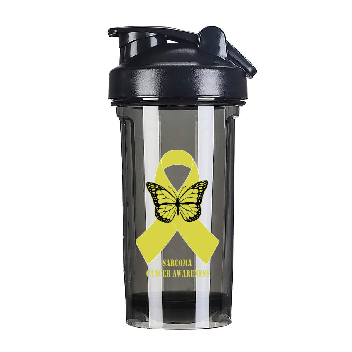 Sarcoma Cancer Awareness 18 Ounce Shaker Bottle Drink Mixer Leak-proof Pre Workout Protein Shakes Meal Replacement Shakes Bottles 500ML/18 Oz Black