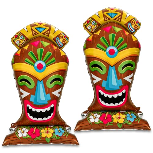 Image of PHOGARY 2pcs Tiki Foil Balloons, Tropical Luau Hawaiian Party Decorations