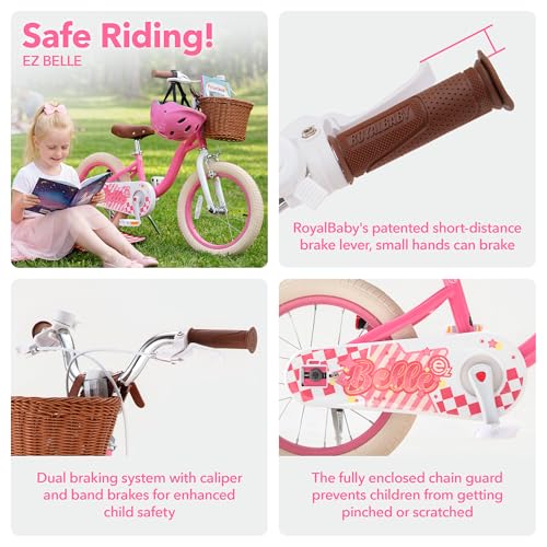 Image of RoyalBaby Girls Bike Belle EZ Kids Bike, Balance and Pedal Bicycle, 14 16 18 Inch Wheel for Age 3-8 Years Toddlers to Big Kids, Pink & Purple