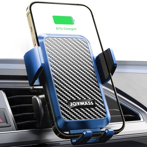 Image of Wireless Car Charger, JOYMASS 15W Fast Charging Auto Clamping Car Charger Cell Phone Holder Mount Vent for iPhone 15 14 13 12 Mini Pro Max, Samsung Galaxy S24 Ultra S23 S22 S21+ Note 20, etc - Blue