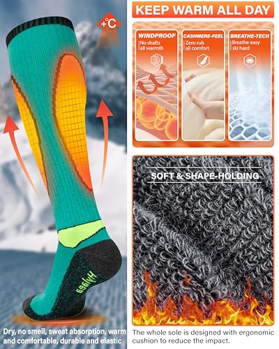 Image of Hylaea Merino Wool Ski Socks, Cold Weather Socks for Snowboarding, Snow, Winter, Thermal Knee-high Warm Socks, Hunting