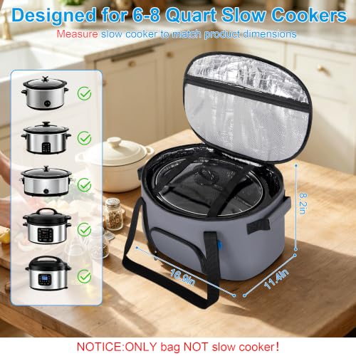 Image of Insulated Slow Cooker Carry Bag for 6-8 Quart CrockPot and Hamilton Beach