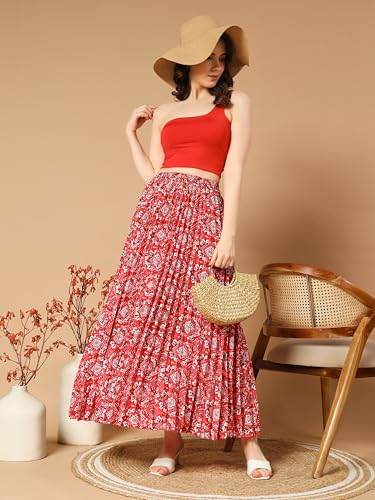 Image of ZWERLON | Floral Print Maxi Skirt with Pleats for Women | Comfortable Elastic Waist | Modern Floral Pleated