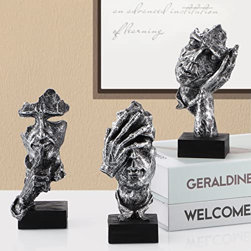 Set de 3 estatuas abstractas de resina plateadas miniatura 5