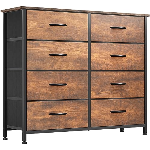 YITAHOME 8 Drawers Fabric Dresser, Furniture Storage Tower Cabinet, Organizer for Bedroom, Living Room, Hallway, Closet, Sturdy Steel Frame, Wooden Top, Easy-to-Pull Fabric Bins Earthy Brown