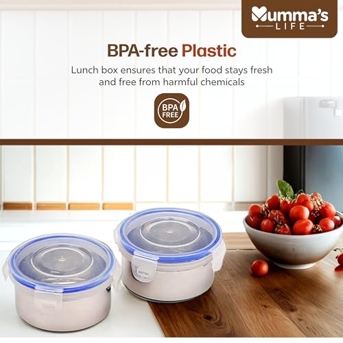 Image of Mumma's LIFE Stainless Steel Lunch Box Suitable for School, Offices and picnics(280 ML) (Black) (SMILEY)