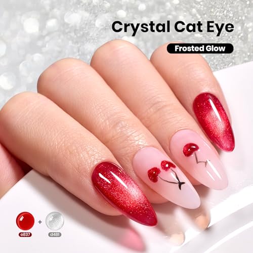 Image of Beetles Stay Shining Silver Cat Eye Gel Nail Polish - 15ML Frosted Glow Silver Glitter Cat Eye Gel Polish with Magnet Soak Off UV Velvet Nail Polish Salon DIY Manicure Gift for Women