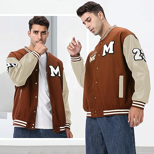 Image of Mens Varsity Jacket Baseball Bomber Jacket Vintage Unisex Streetwear Coats with Patchwork Hipster Utility Tops