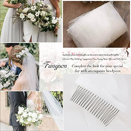 Fangsen Wedding Bridal Veil With Comb 1 Tier Bridal Fingertip Veil (Fingertip White) #TOP2