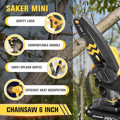 Saker Mini Chainsaw Cordless 6-Inch-Switch Security Lock-Cordless Power Chain Saws-Handheld Small Chainsaw - image 4