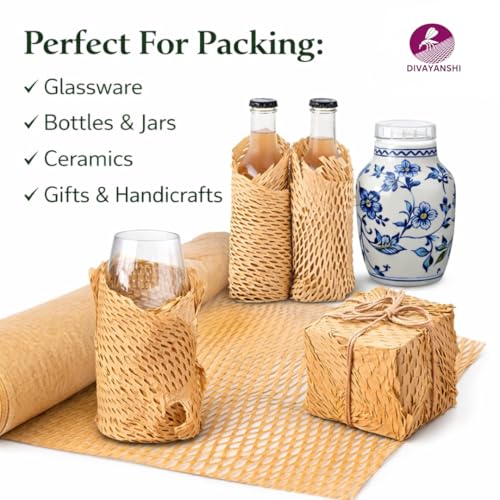 Image of Divayanshi Honeycomb Packing Paper | Sustainable Cushioning Wrap for Shipping, Gifts & Fragile Items | 10m x 15 Inch