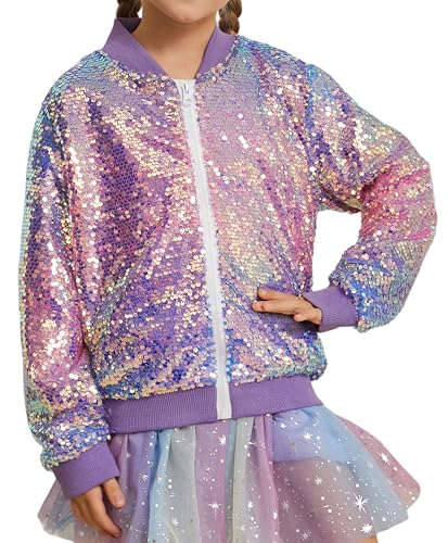 Image of Girls Sequin Bomber Jacket Sparkly Bomber Zipper Outfit 5-12T