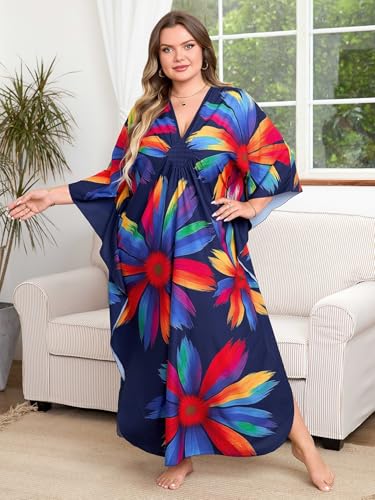 Image of Kaftan Dress for Women - Plus Size Caftan Maxi Beach Dress Moo Moos Loungewear, Swimsuit Cover Up for Beach, Pool or Vacation