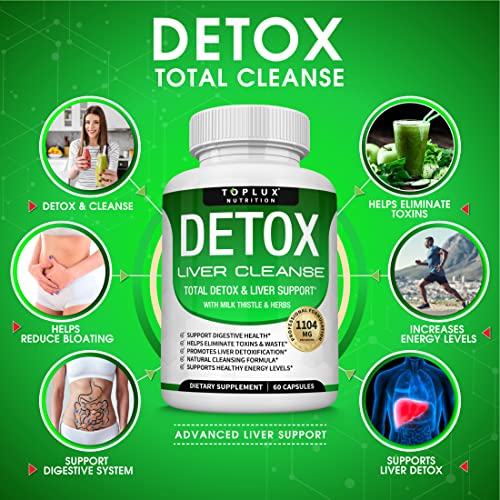 Detox Cleanse Liver Support & Repair Formula - Liver Cleanser Natural 5 Day Detox, Support Digestion System, Flush Toxins & Urinary Tract, Milk Thistle Extract 25+ Herbs, 60 Capsules, Toplux Nutrition - Image 3