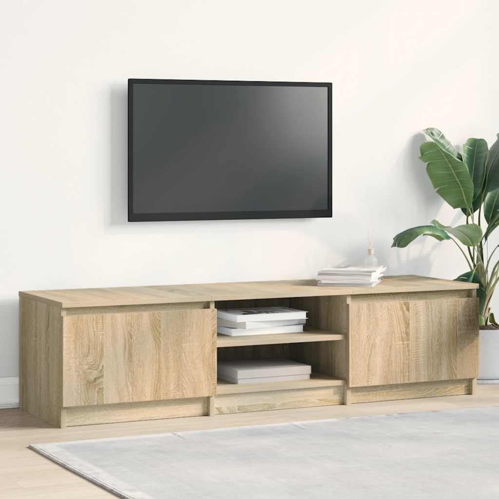 Générique TV-Möbel Eiche Sonoma, 140 x 40 x 35,5 cm, Holz | 2 Türen, 2 offene Fächer, einfach zu montieren, Reinigung mit feuchtem Tuch