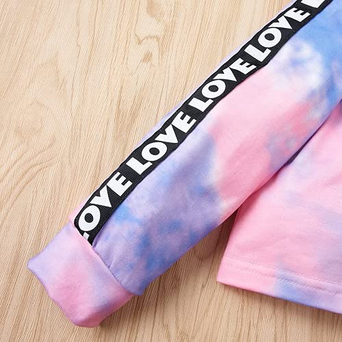 Image of Axumity Toddler Baby Girls Clothes Long-sleeve Tie Dye Hoodie Sweatshirt Pants Hooded Outfit Set