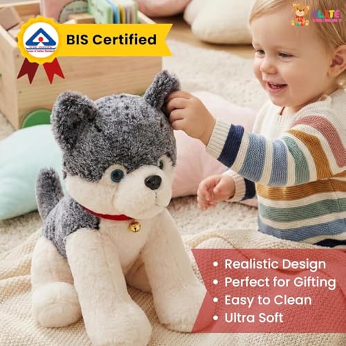 Image of ELITE CREATIONS Husky Dog Soft Toy 35 cm | Cute Husky Plush Stuffed Animal | Soft Cuddly Dog Toy for Kids Boys Girls | Birthday Gift Baby Toy Room Decor
