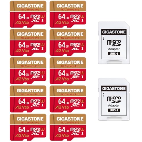 Gigastone 5 Schede Micro SD 64GB + Adattatori SD | Classe A2 U3 V30 | Velocità 95MB/s | Per 4K, GoPro, Switch, Droni